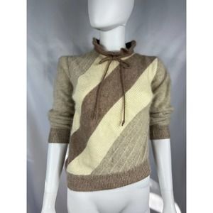 1970's Tan/Cream Angora, Horizontal Striped Sweater